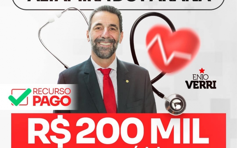 O Município recebeu no mês de junho, uma EMENDA do tipo PAP viabilizada pelo Dep. Federal Enio Verri no valor de R$ 200.000,00 (Duzentos mil reais), D