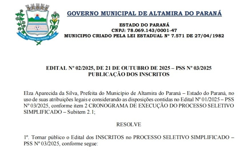 Secretaria Municipal de Recursos Humanos divulga relação de inscritos no PSS 03/2025