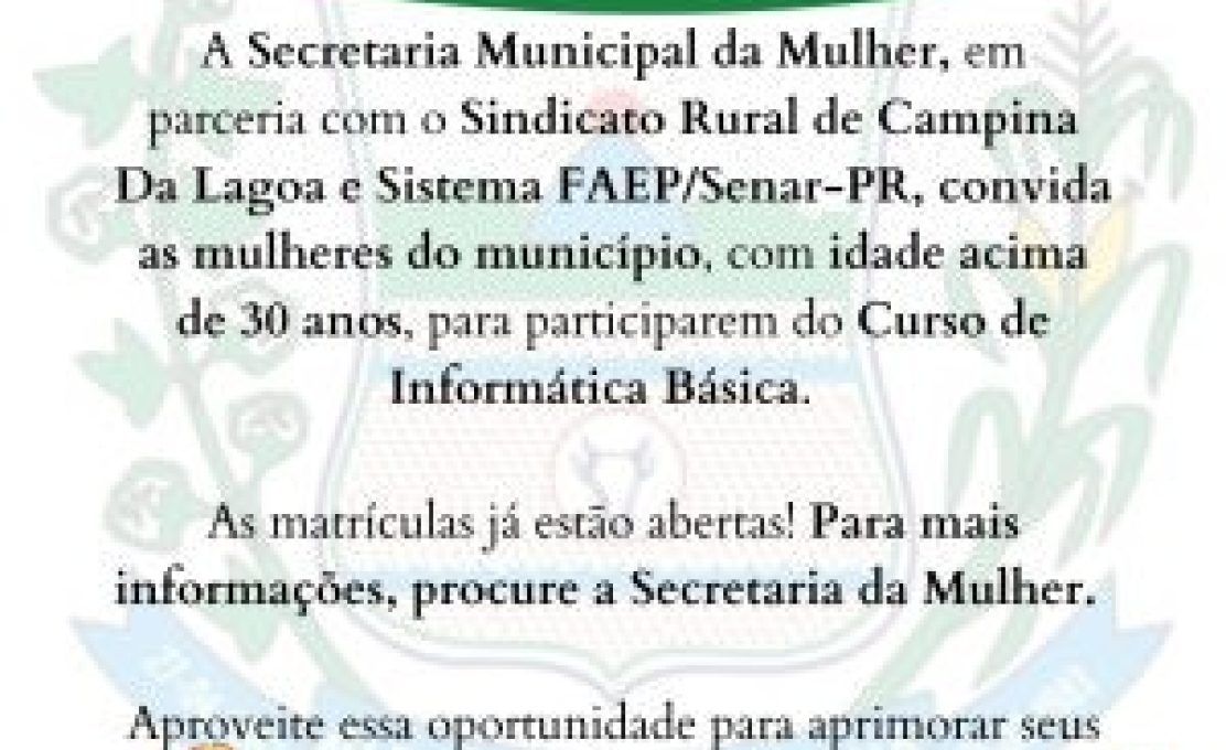 Secretaria da Mulher  realizará curso de Informática Básica para Mulheres