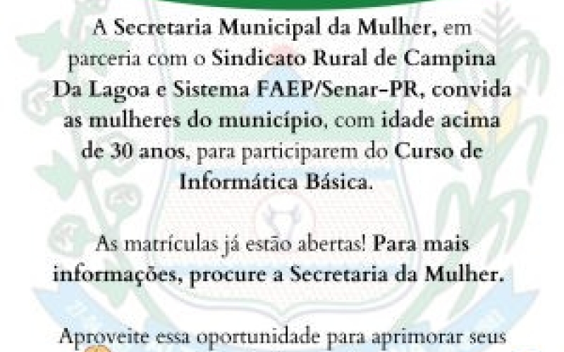 Secretaria da Mulher  realizará curso de Informática Básica para Mulheres